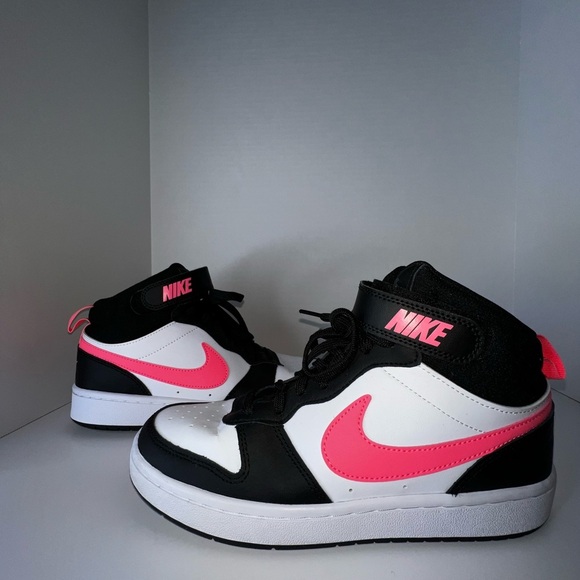 Nike Big Kids Size 6.5 Court Borough Mid 2 Black Sunset Pulse Pink Sneakers 6.5Y - Picture 2 of 16